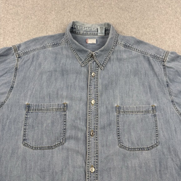 Vintage Levis Shirt Mens 2XL XXL Light Wash Denim Y2K Metal Buttons Long Sleeve - Picture 2 of 12